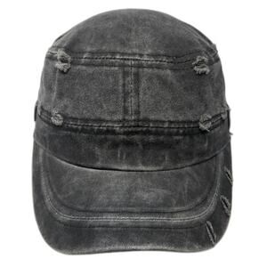 So Army Cap Gray One Size Distressed Side Button Detail Frayed Faded Cadet Hat